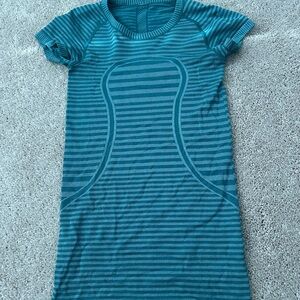 lululemon athletica Teal Striped Short Sleeve Top